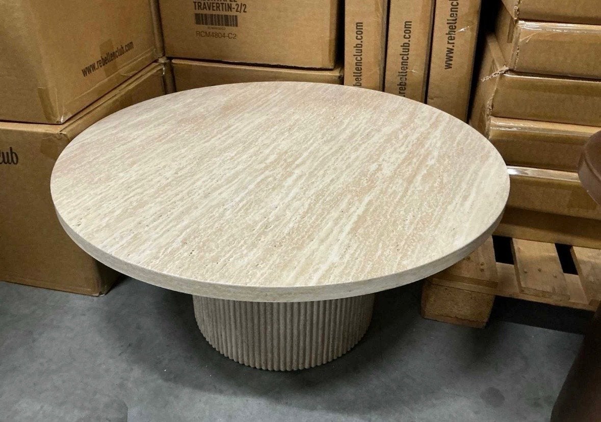 Ronde salontafel van travertin, Ophalen, Overige materialen, Rond, Nieuw
