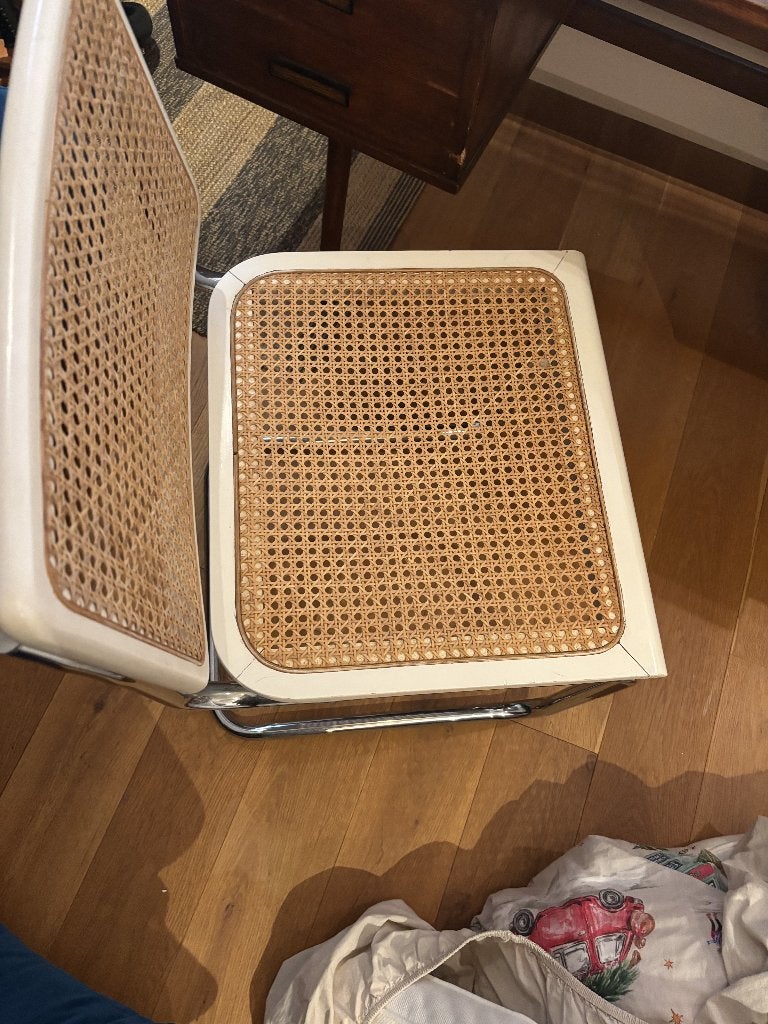 Vintage Thonet stijl stoel met rotan/webbing, Gebruikt, Hout, Wit, Ophalen of Verzenden