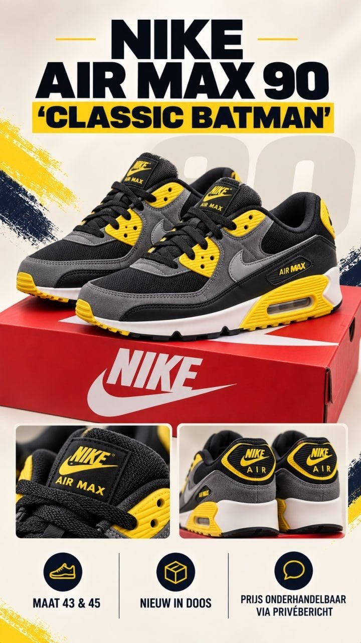 Nike Air Max 90 Classic Batman – Maat 45 – Nieuw in doos, Zwart, Ophalen of Verzenden, Sneakers of Gympen, Nieuw
