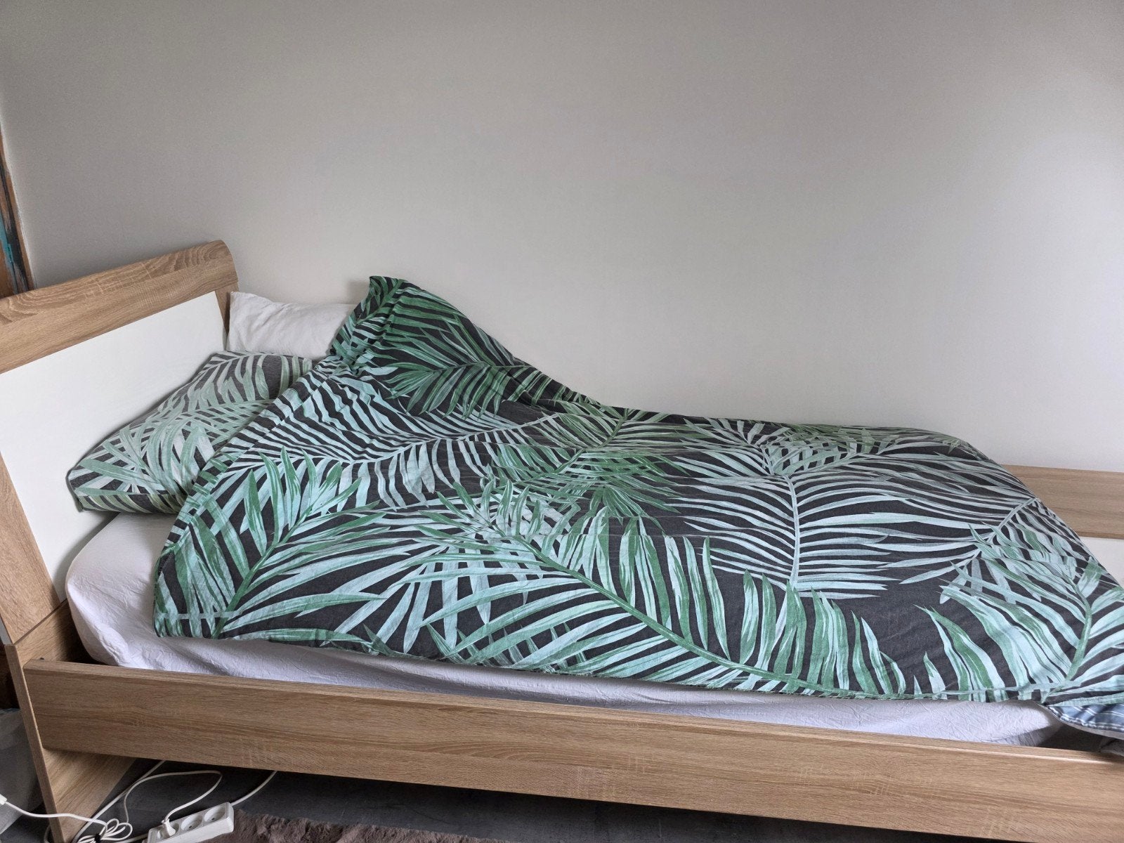 Eenpersoonsbed met lade, Ophalen, Eenpersoons, Wit, Hout