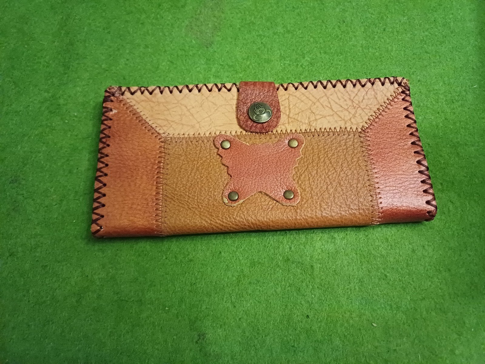 Handgemaakte Leren Portemonnee - Patchwork Design, Sieraden, Tassen en Uiterlijk, Portemonnees, Nieuw, Overige merken, Bruin, Leer