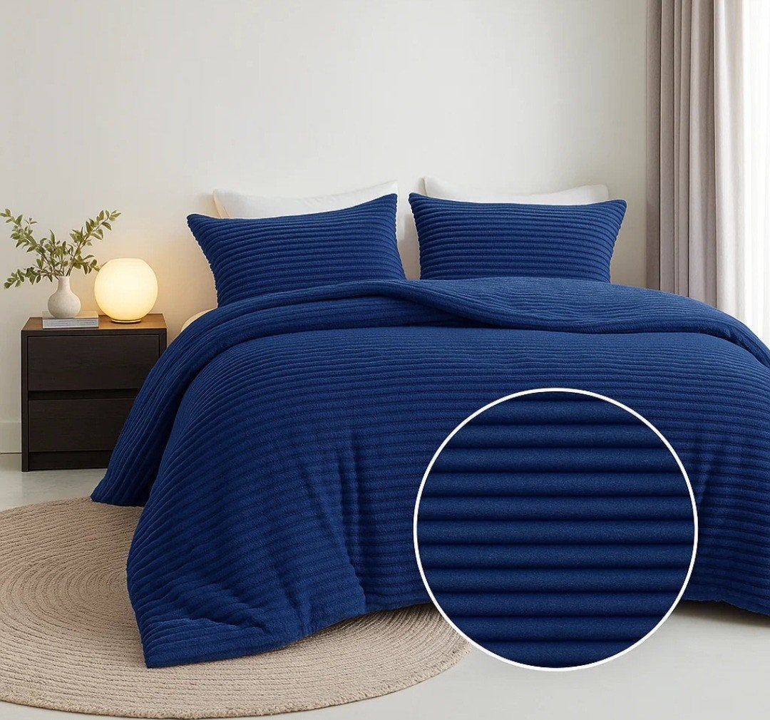2x Fresh&co Rib Teddy Dekbedovertrek Navy 140x200, Eenpersoons, Blauw, Handelsonderneming arie willemse, Dekbedovertrek
