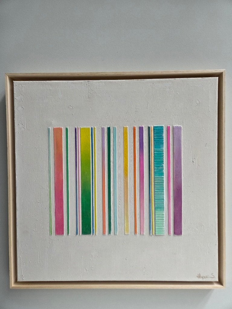 Origineel Ingekaderd Werk Sandra Hapers "Becoming" 50x50, Antiek en Kunst, Kunst | Schilderijen | Klassiek, Ophalen of Verzenden