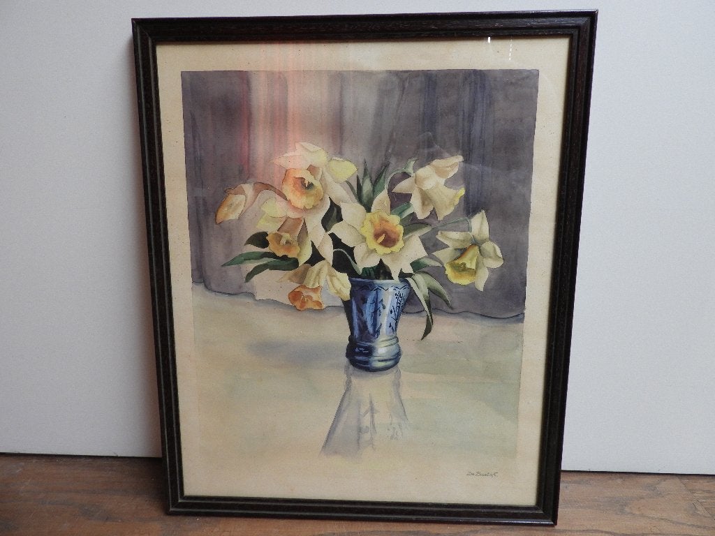 Bloemstilleven - Narcsissen in vaas - Gesigneerd de Baets, Antiek en Kunst, Bloemen, Ophalen of Verzenden, Origineel werk, Klassiek