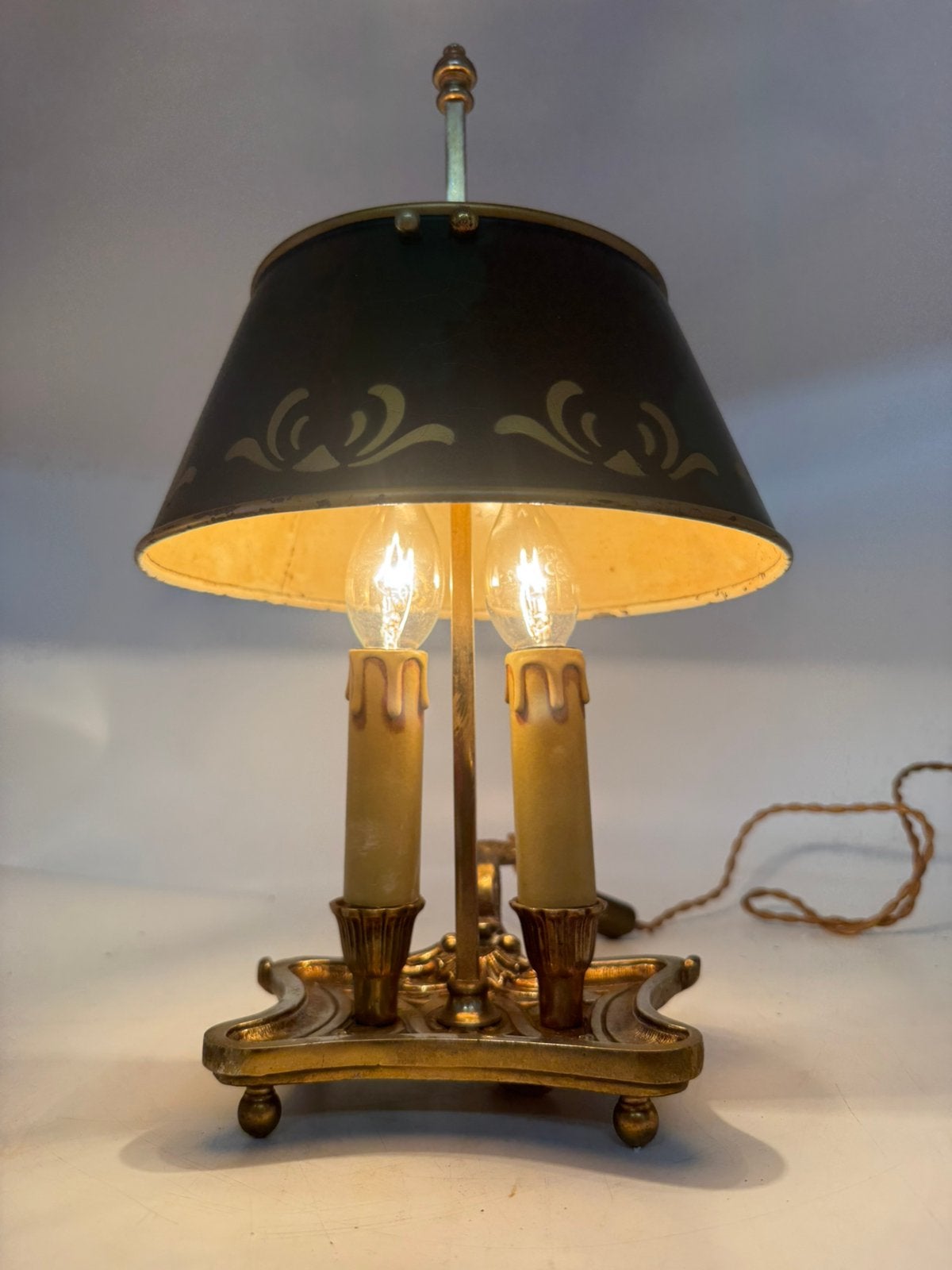 Bouillotte Lamp / Tafellamp – Messing met Groene Kap (39 cm), Ophalen of Verzenden