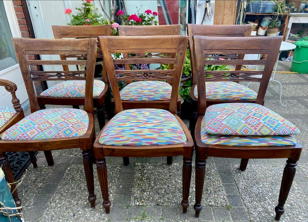 Massief Teak Houten Stoelen uit Indonesië 8x, Huis en Inrichting, Stoelen, Ophalen, Gebruikt, Overige kleuren, Vijf, Zes of meer stoelen