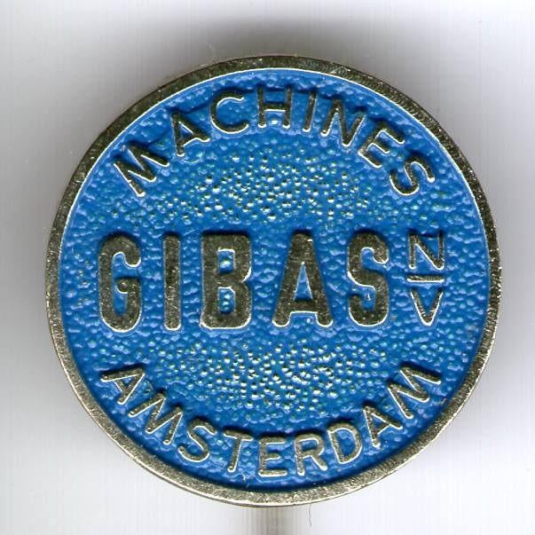 Gibas nv machines Amsterdam zilverkleurig speldje ( P_212 ), Verzenden, Zo goed als nieuw, Merk, Speldje of Pin