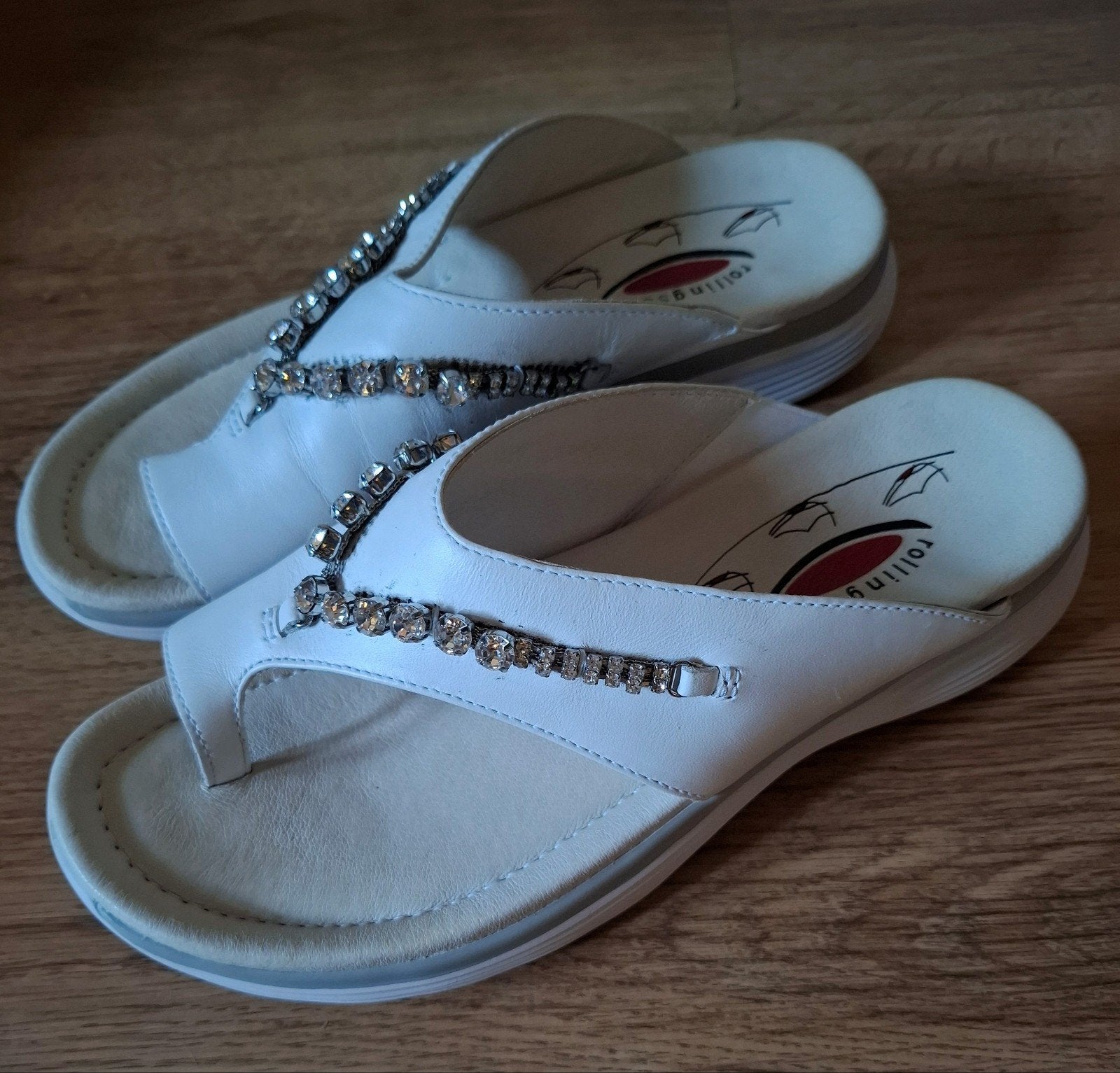 Gabor rollingsoft leren slippers met strass steentjes, Slippers, Wit, Gabor Rollingsoft, Nieuw