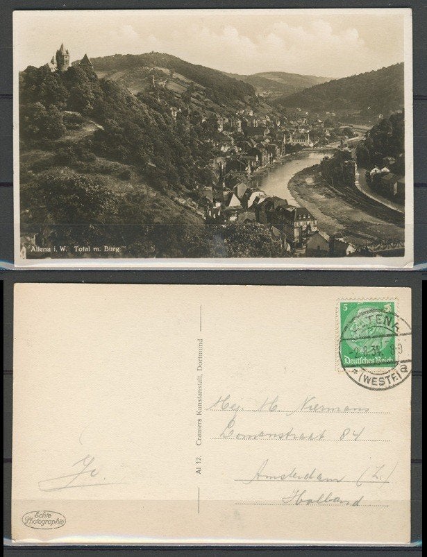 Deutsches Reich 1934 Altena Burg Z/W Foto Ansichtkaart 1004, Verzamelen, Ophalen of Verzenden, 1920 tot 1940, Gelopen, Duitsland