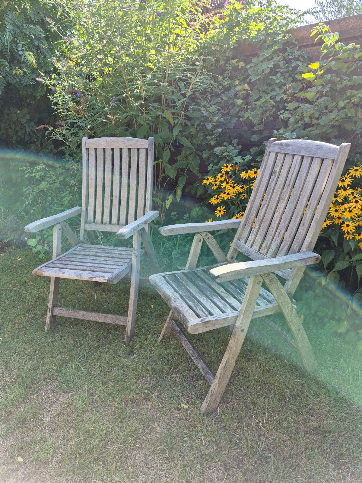 2 verstelbare hardhouten tuinstoelen, Ophalen, Gebruikt, Hout, Verstelbaar
