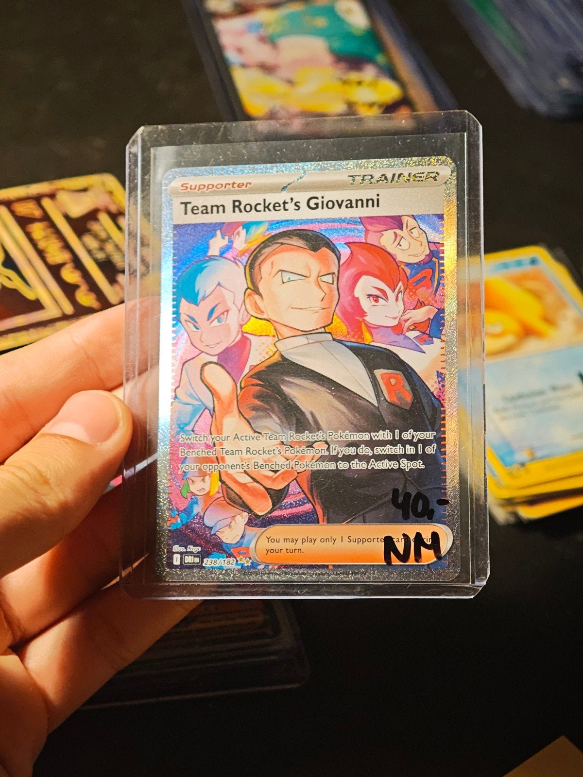 Pokémon TCG: Team Rocket's Giovanni Supporter (238/182), Ophalen of Verzenden, Zo goed als nieuw, Losse kaart, Foil