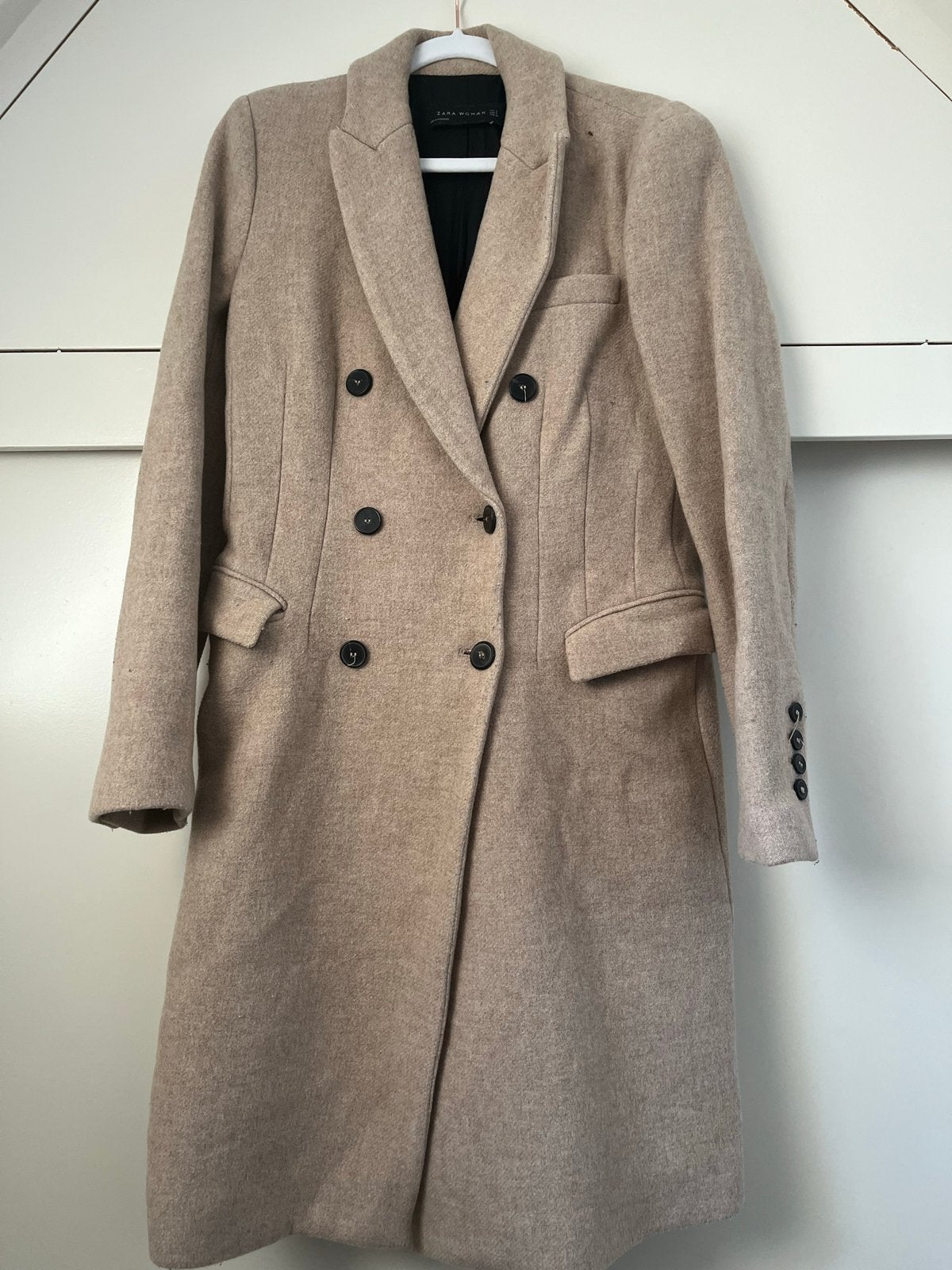 Zara Woman Beige Lange Jas Maat S, Verzenden, Zo goed als nieuw, Maat 36 (S), Beige