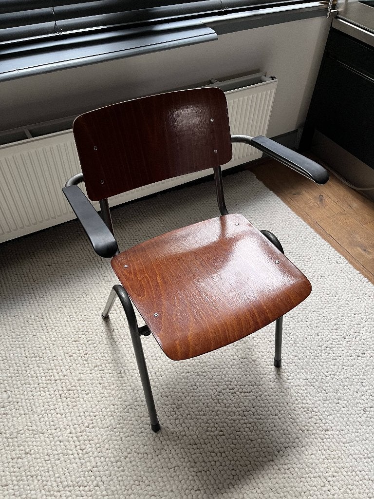 Vintage buisframe model Gispen stoel, Huis en Inrichting, Stoelen, Gebruikt, Twee, Hout, Metaal, Bruin, Ophalen of Verzenden
