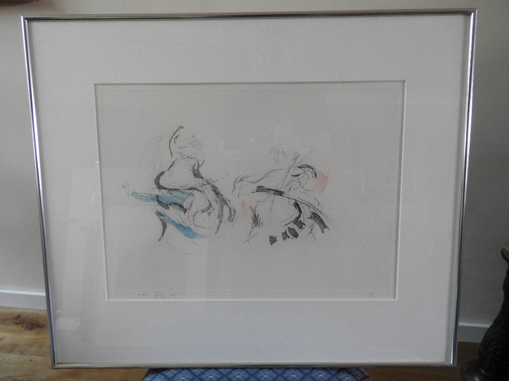 Abstracte compositie - Kleurenlitho - Gesigneerd Adri Frigge, Met glas, Ophalen, Abstract, Lithografie