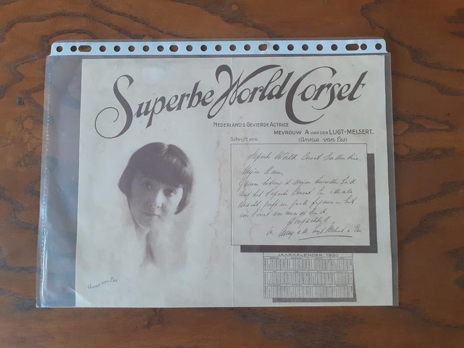 folder Superbe World Corset 1930 actrice A. vd Lugt-Melsert, Ophalen of Verzenden, Gebruikt, Overige typen