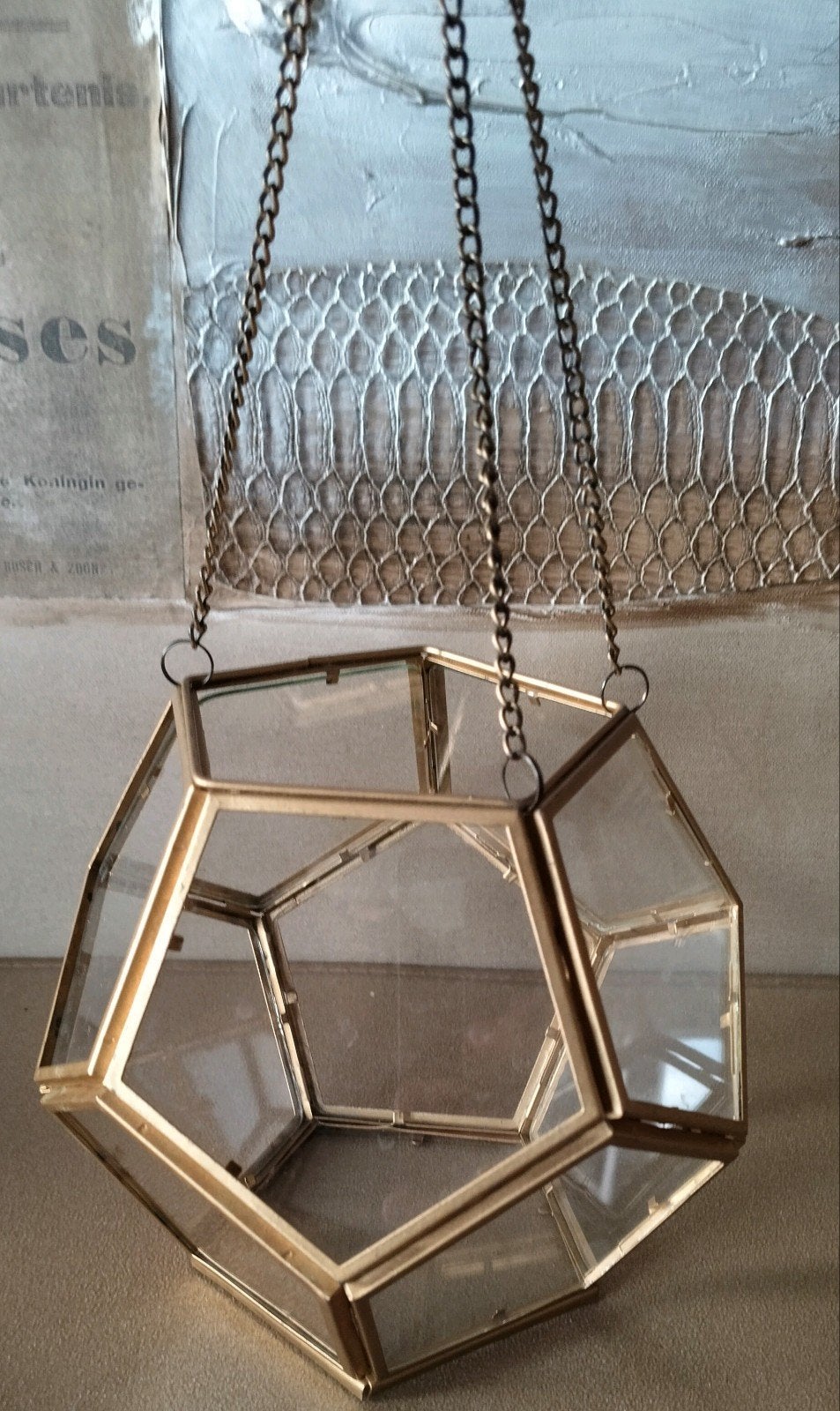 Gouden geometrische hangende theelichthouder, Verzenden, Zo goed als nieuw, Goud, Metaal