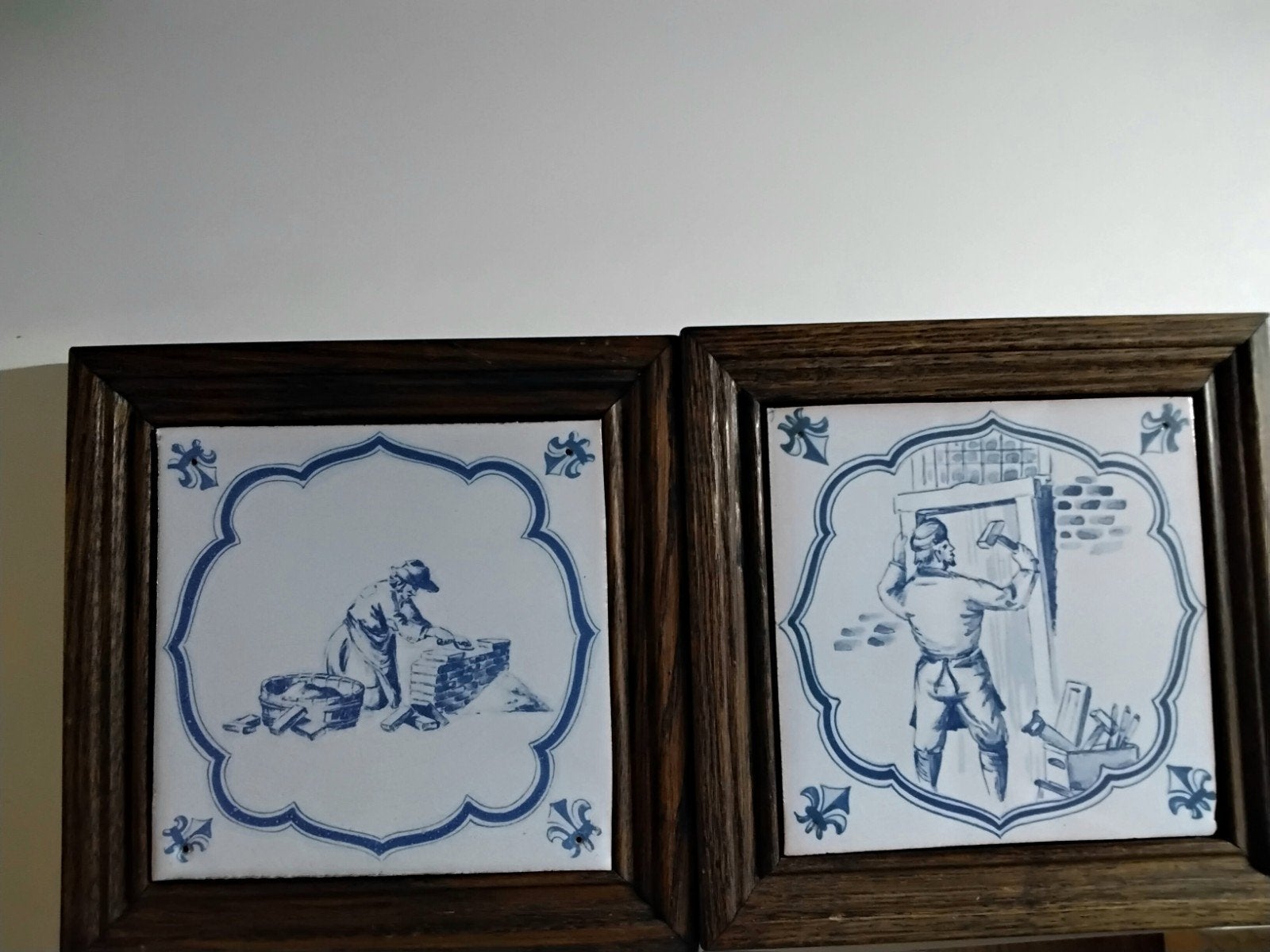 Set van 2 Regina Delfts Blauwe Tegels in Houten Lijst, Ophalen