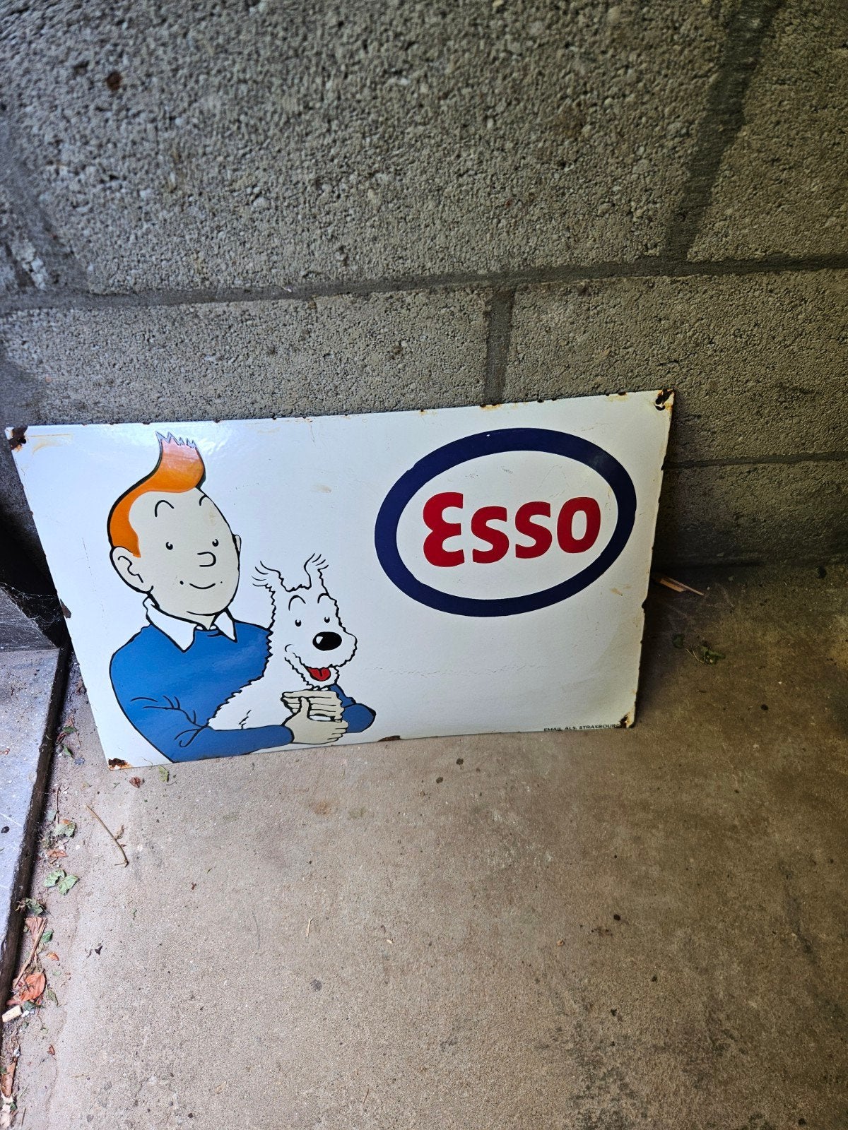 Emaille Bord Kuifje Esso - ALS Strasbourg, Ophalen of Verzenden