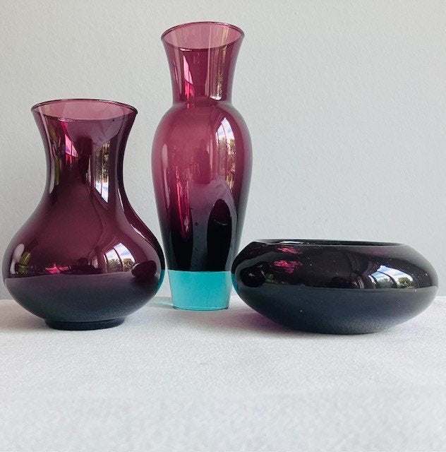 Holmegaard Harlekin vintage vaas paars glas kom Biot, Antiek en Kunst, Ophalen of Verzenden