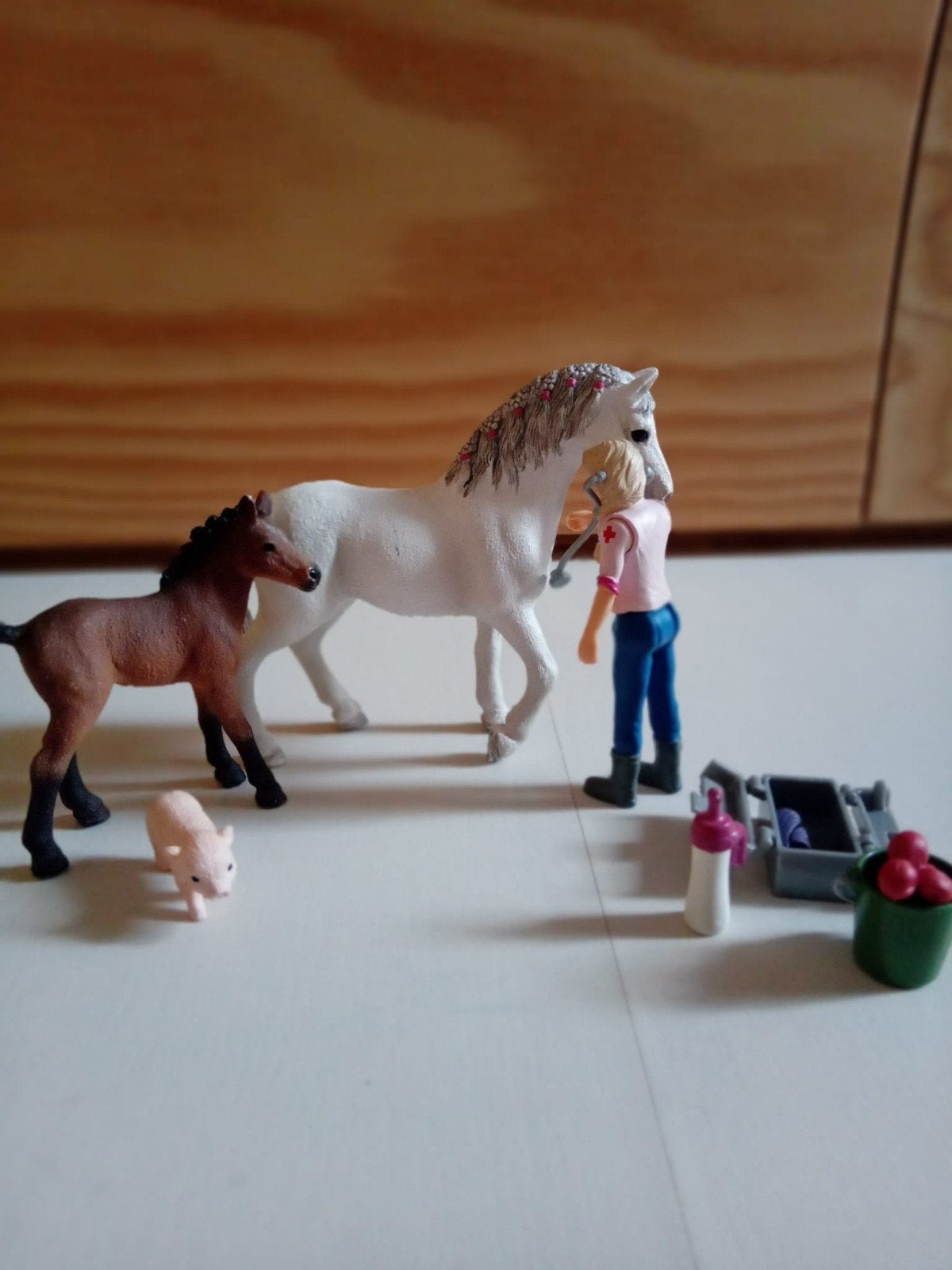 Schleich Farm-World, doktersbezoek aan merrie en veulen, Kinderen en Baby's, Speelgoed | Overig, Ophalen of Verzenden, Zo goed als nieuw