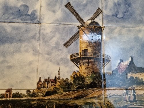 tegel plateau met molen en landschap 515 delft, Antiek en Kunst, Ophalen of Verzenden