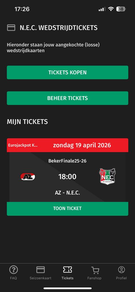 NEC Bekerfinale kaart ruilen, Tickets en Kaartjes, Eén persoon