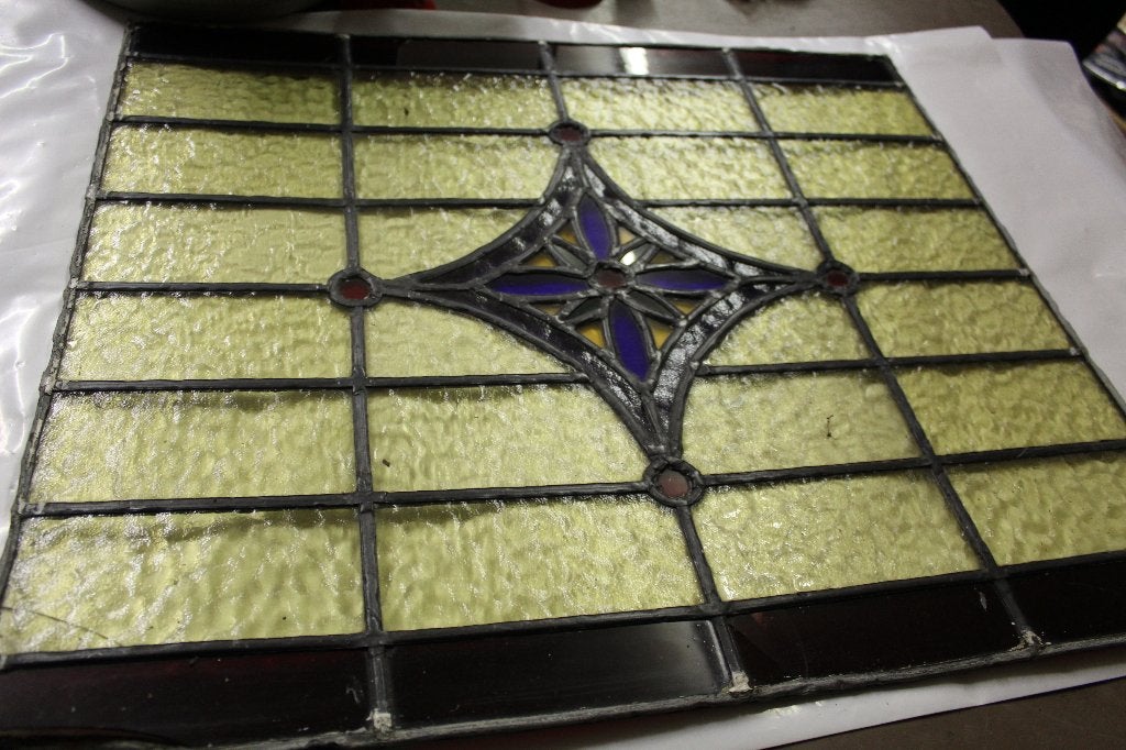 Oud glas in lood paneel, 56x48 cm, restauratie nodig, Ophalen