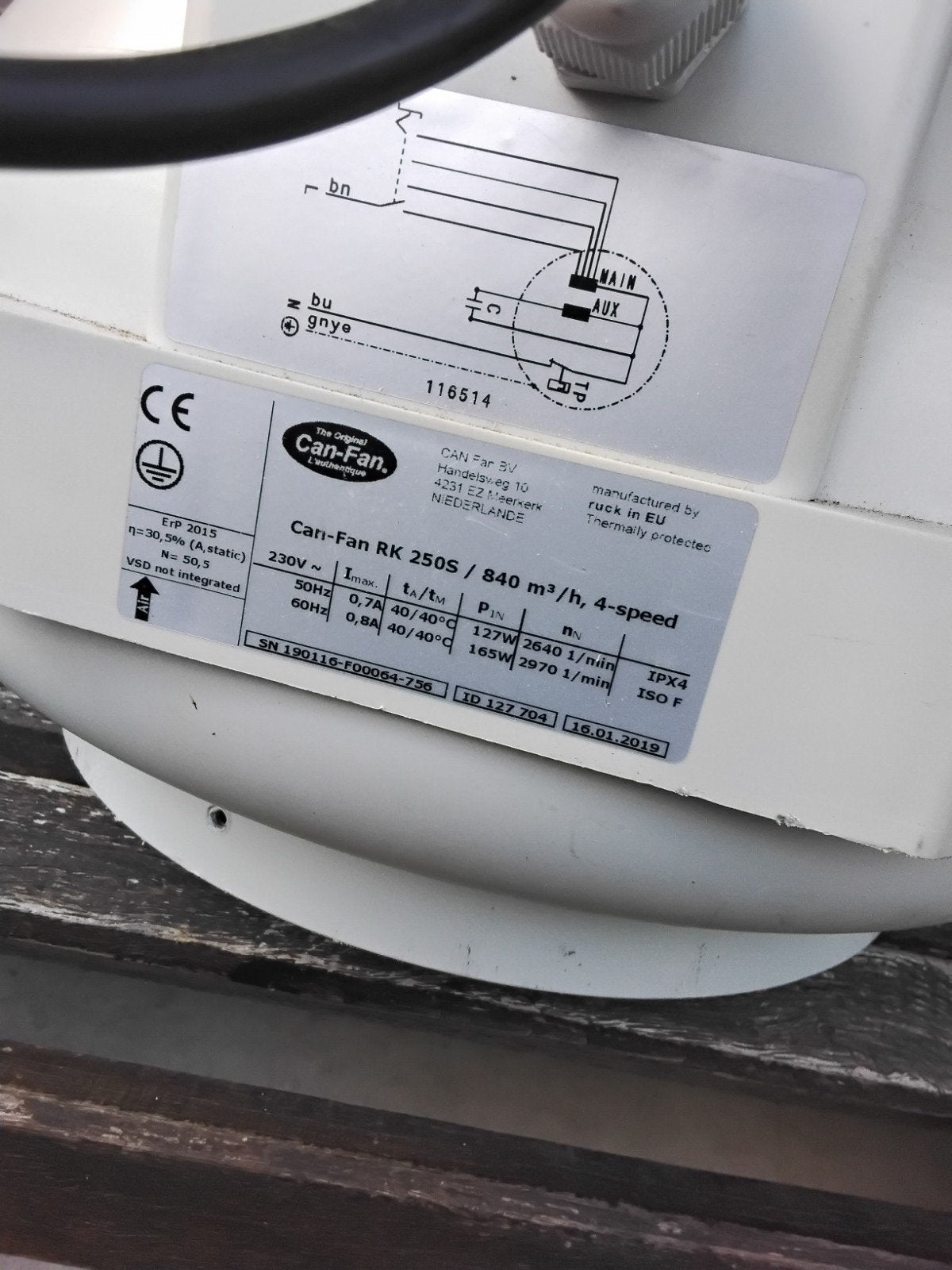 Can-Fan RK 250S Afzuiger/Ventilator 840 m³/h 4-speed, Doe-het-zelf en Verbouw, Ophalen, Gebruikt, Ventilator en Afzuiger