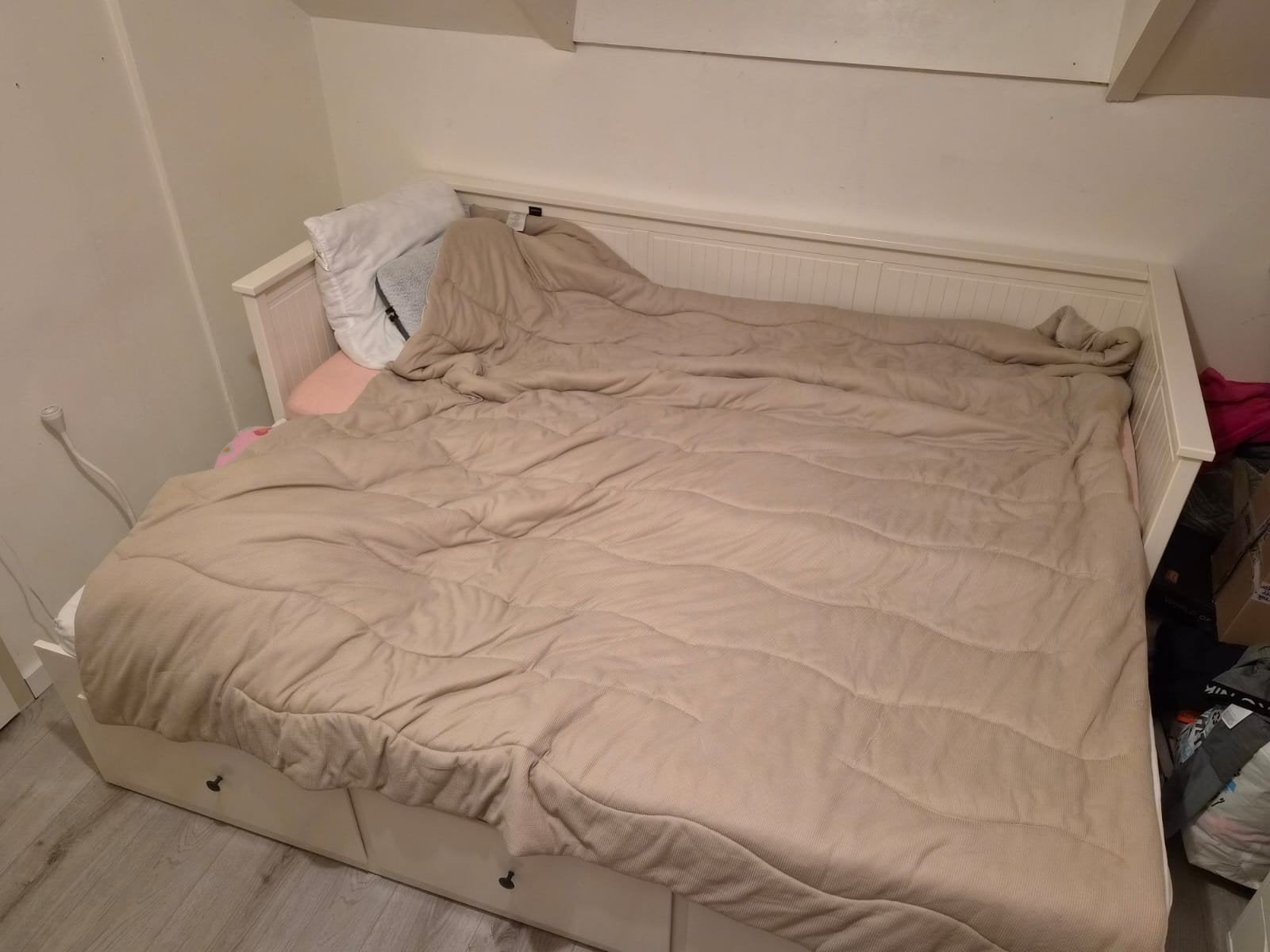 IKEA Hemnes Bedbank - Wit, uitschuifbaar met opberglades, Ophalen, Modern, Scandinavisch, Wit, Tweepersoons