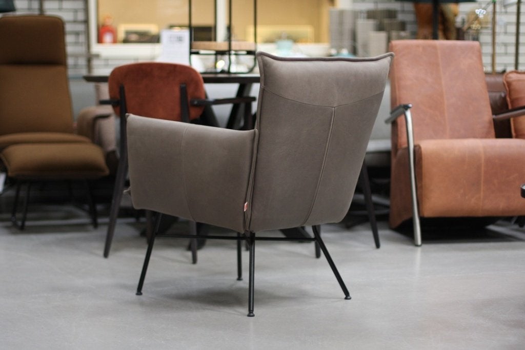 Luxe fauteuil Sanne Jess Design leer luxor mouse naturel, Ophalen, Minder dan 75 cm, Zo goed als nieuw, Leer