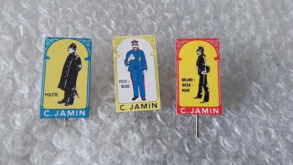 3 verschillende speldjes jamin, Verzamelen, Speldjes, Pins en Buttons, Ophalen of Verzenden, Zo goed als nieuw, Overige onderwerpen