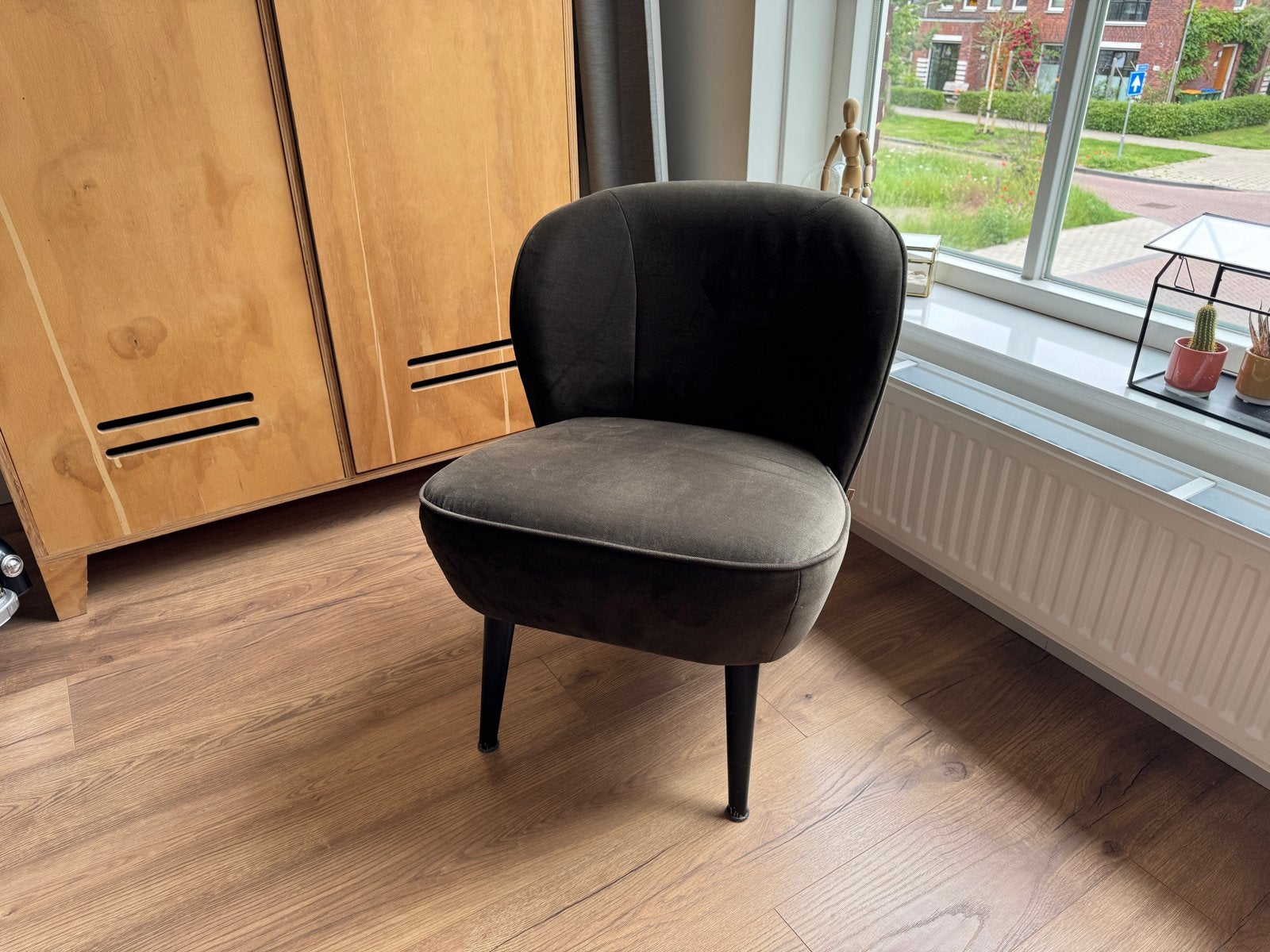 fauteuil WOOOD Sarah in donkergroen velvet suede, Ophalen, Overige kleuren, Zo goed als nieuw, Eén