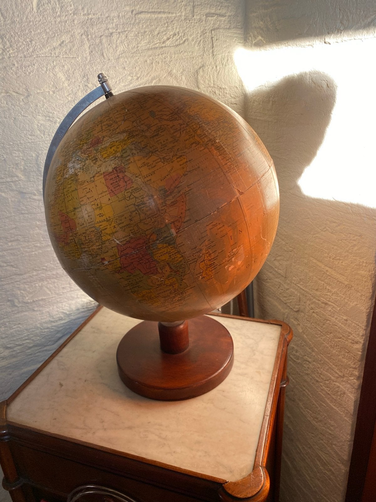 Vintage Wereldbol - Diameter 40 cm, Gebruikt, Ophalen of Verzenden, Bruin, Vintage