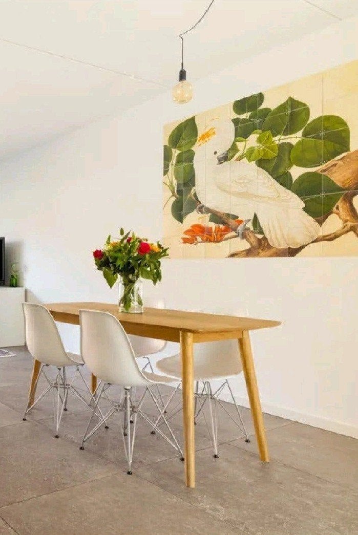 Eetkamerset: Eikenhouten tafel met 4 witte stoelen, Ophalen, Gebruikt, 100 tot 150 cm, 50 tot 100 cm