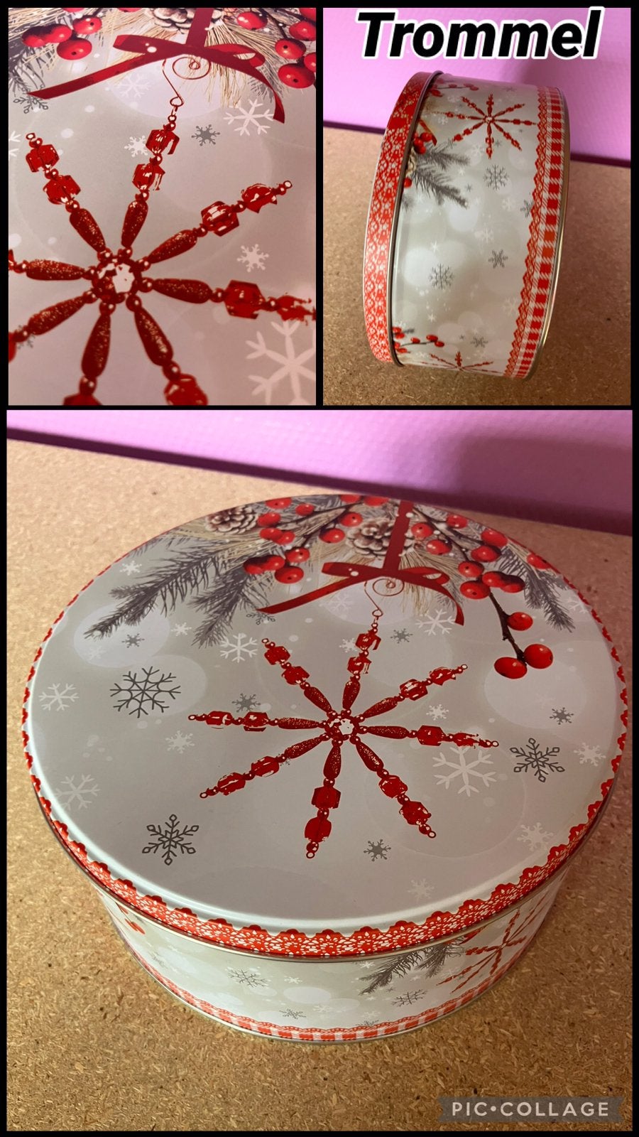 Nieuw=lichtgrijs koekblik met rode sterren=kerst, Ophalen of Verzenden, Nieuw