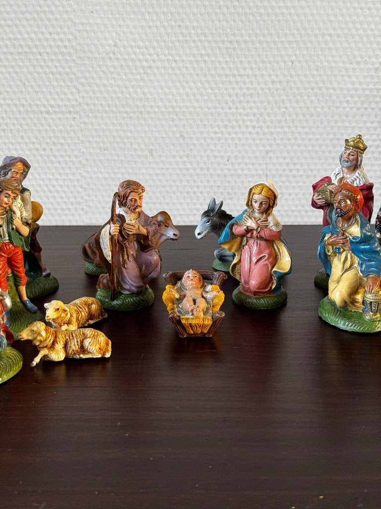 Vintage Italiaanse Kerstgroep Rubber, Kerststal, Compleet, Diversen, Kerst, Ophalen of Verzenden, Gebruikt