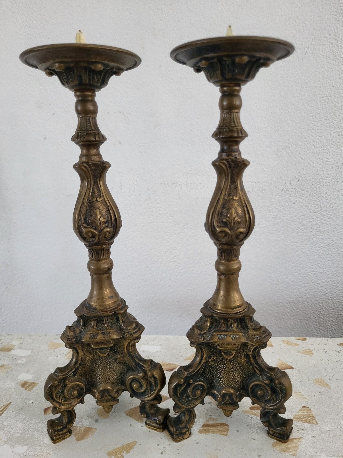 Set van 2 Antieke / Barok Koperen Kandelaars (34 cm) – Klass, Ophalen, Koper of Brons
