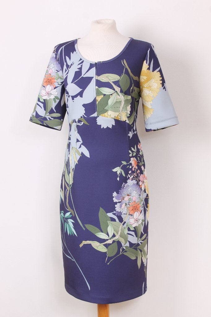 Gebloemde jurk van KYRA & CO maat 42, Blauw, Maat 42/44 (L), Ophalen of Verzenden, Zo goed als nieuw