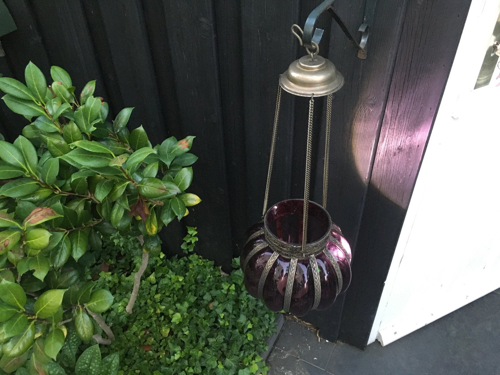 Vintage purple glazen oosterse lamp, Ophalen of Verzenden