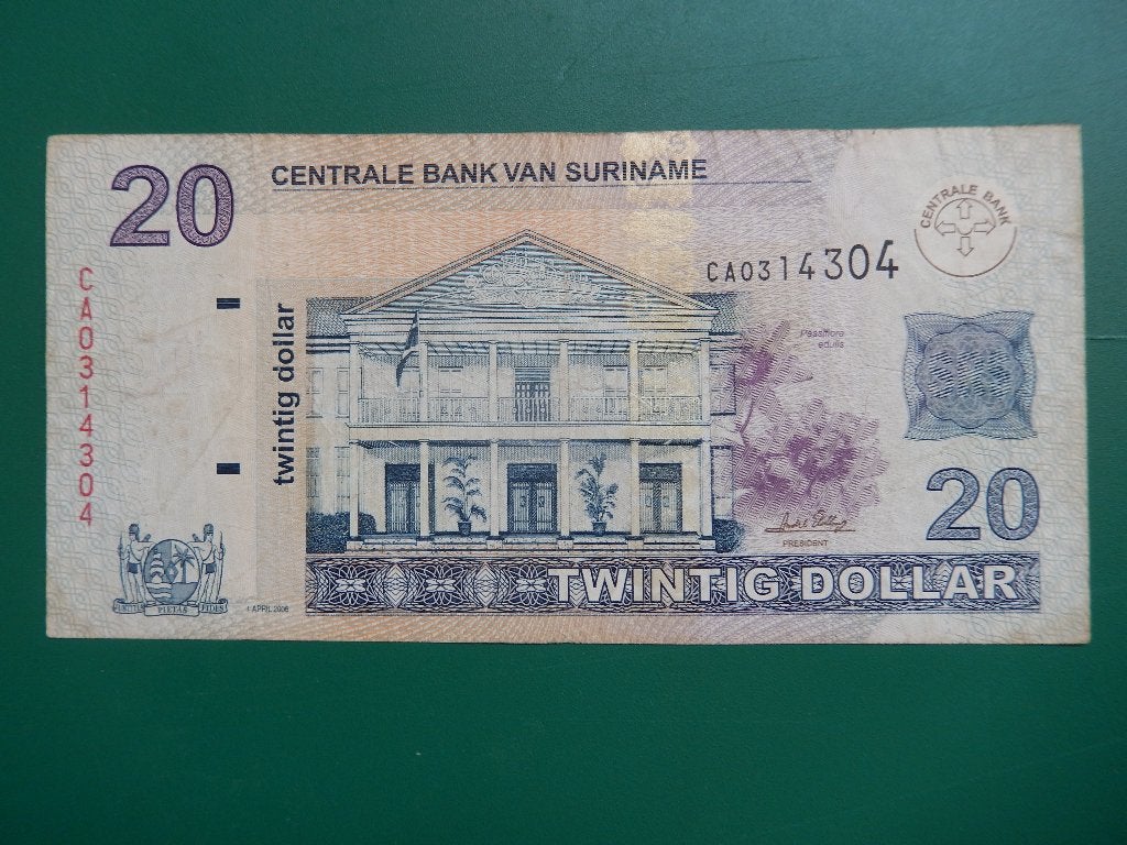 Suriname 20 Dollars 1 APRIL 2006 (zeer zeldzaam), Ophalen of Verzenden, Zuid-Amerika