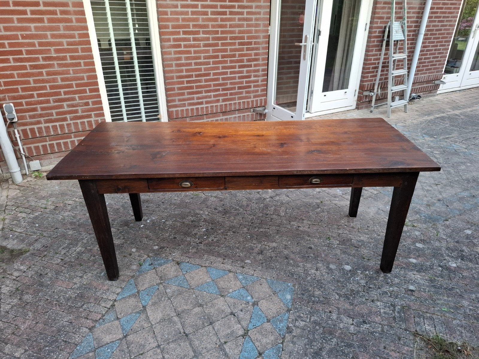 Teakhouten tafel 200 x 80 cm, Ophalen, Gebruikt, Koloniaal, 75 cm of meer