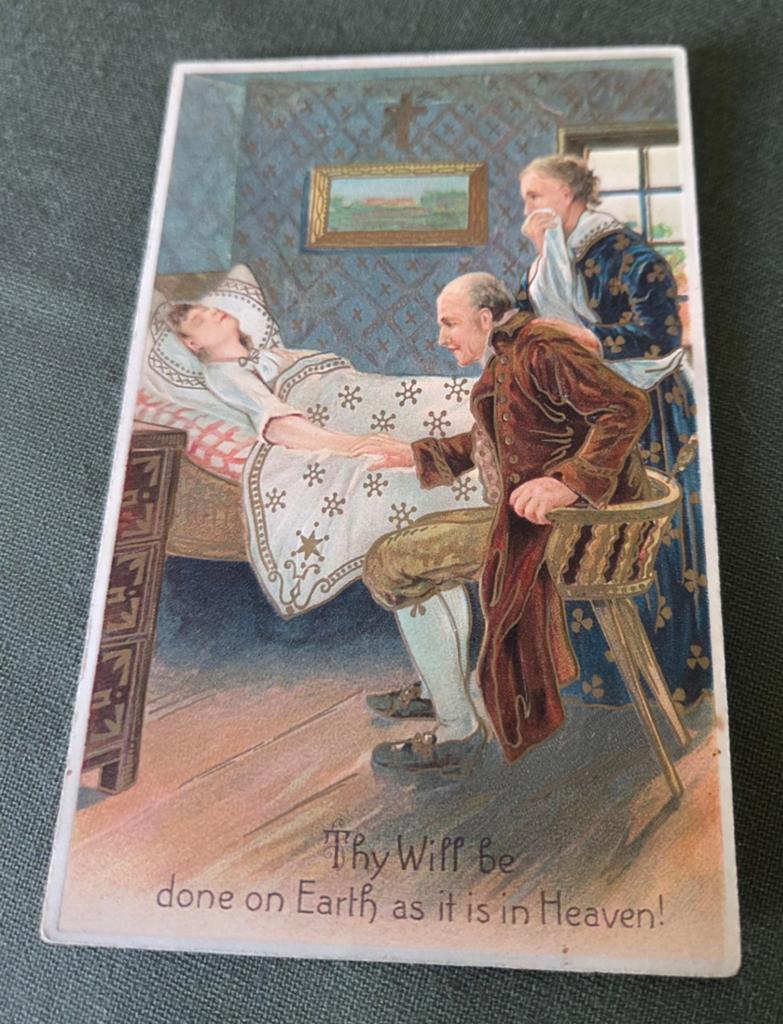 Antieke religieuze ansichtkaart- Onze Vader - met reliëf, Verzamelen, Verzenden, Voor 1920, Ongelopen, Overige thema's
