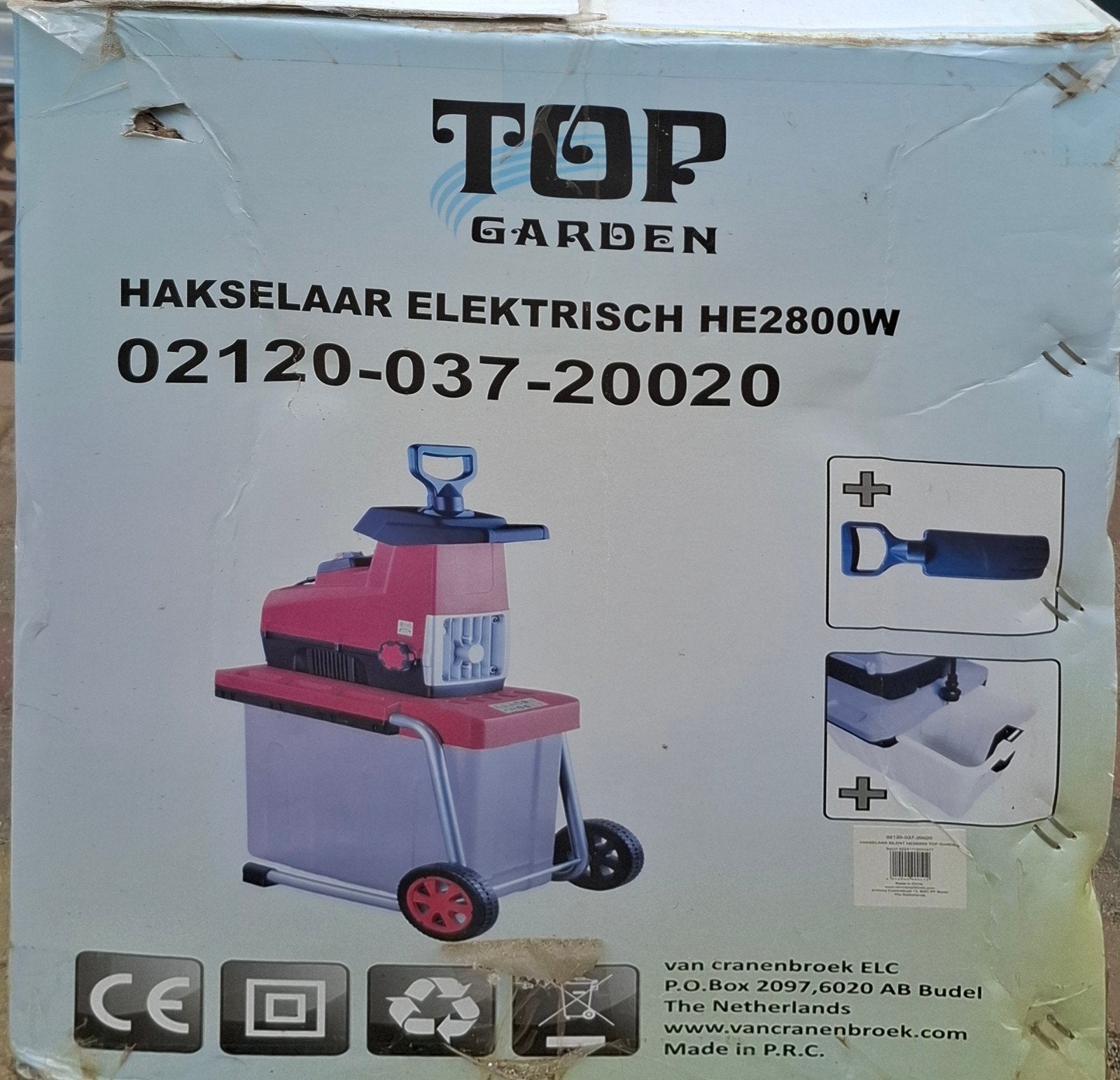 Top Garden Hakselaar HE2800W Elektrisch, Tuin en Terras, Ophalen of Verzenden, Gebruikt, Elektrisch, Top Garden