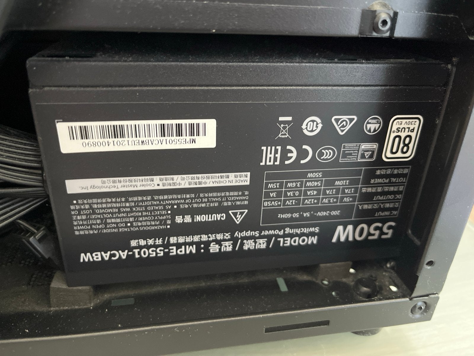 Cooler Master MPE-5501-ACABW 550W PC Voeding, Computers en Software, Interne voedingen, Gebruikt, Ophalen of Verzenden