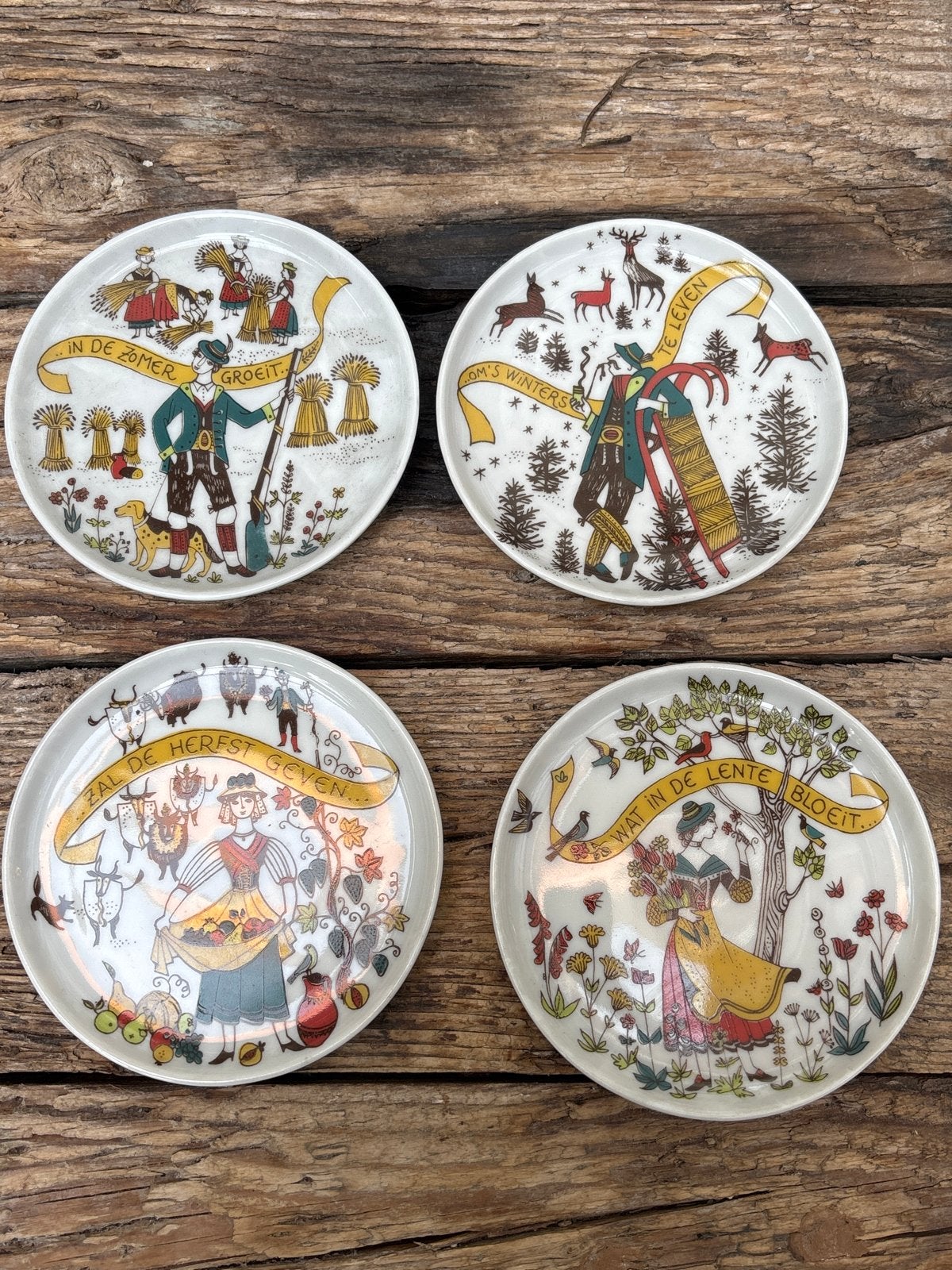 Set van 4 vintage wandborden 'De Vier Jaargetijden', Ophalen of Verzenden