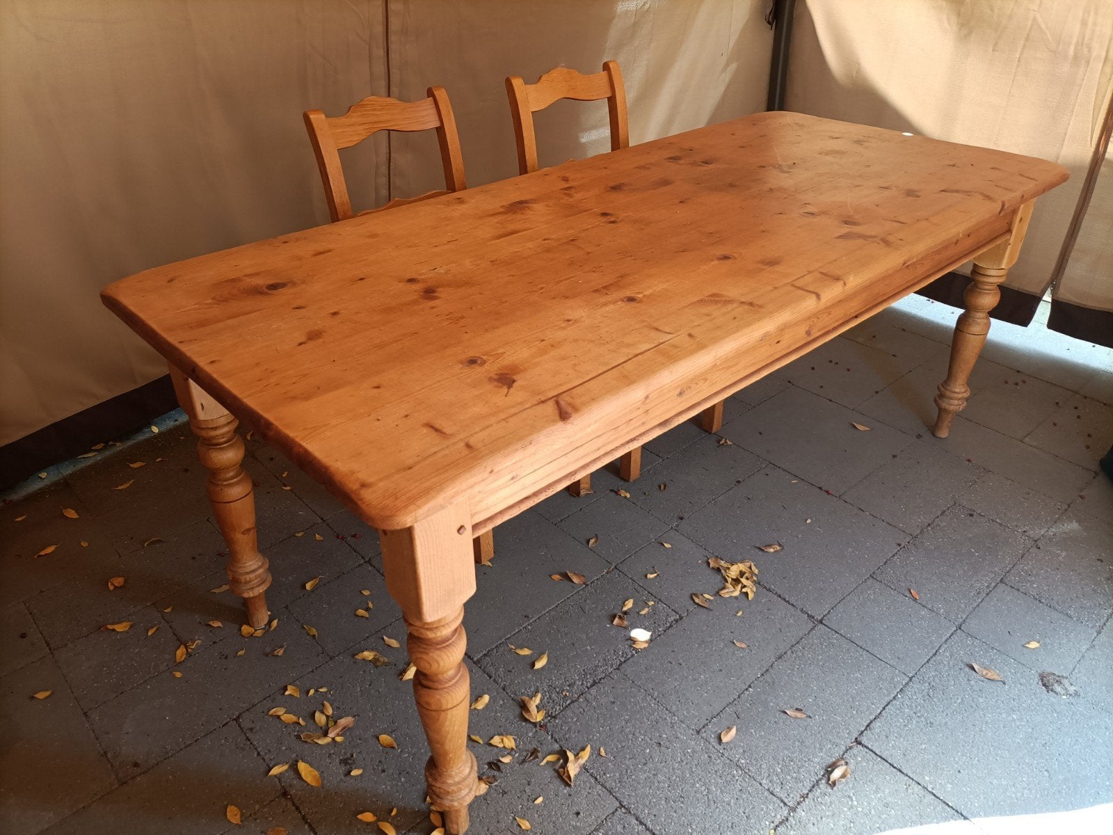 Antieke Grenen Eettafel - 200x88x80 cm met 2 Lades, Ophalen