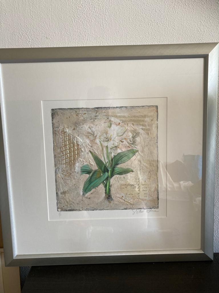 Unieke Mixed Media 'Witte Lelie' van Sokol Hohne, ingelijst, Ophalen of Verzenden