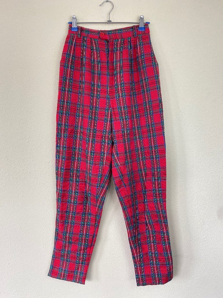 Vintage geruite broek - rood - geruit - s / 36 / small, Ophalen, Vintage, Maat 36 (S), Lang