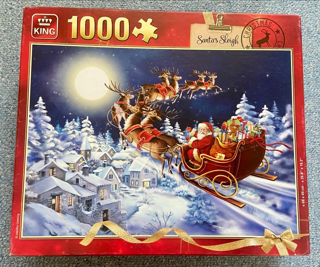 King Legpuzzel 1000 stukjes - Santa's Sleigh Kerst, Hobby en Vrije tijd, Denksport en Puzzels, Ophalen of Verzenden, 500 t/m 1500 stukjes