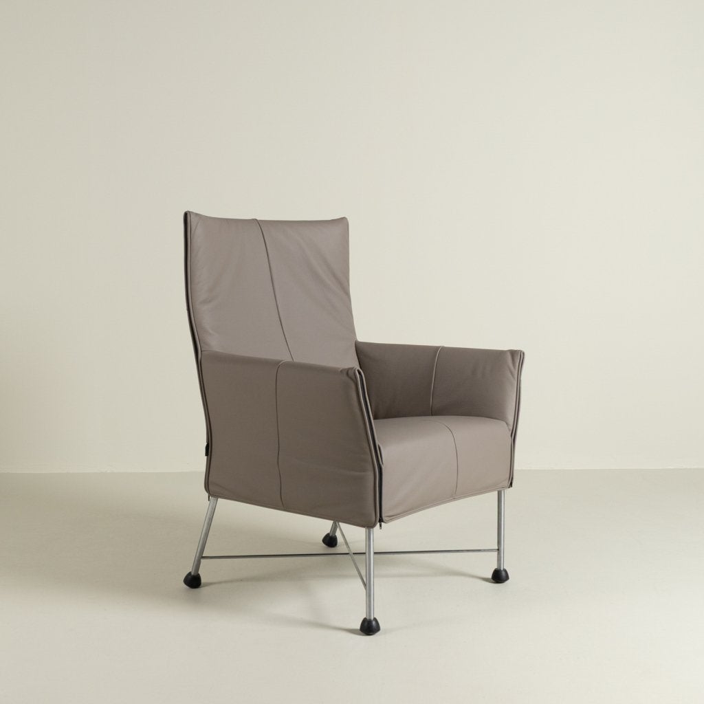 Montis Charly Fauteuil Grijs Leer - Aluminium (Op Doppen), Niet ingevuld, Zo goed als nieuw, Niet ingevuld, Niet ingevuld
